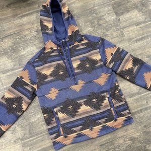 Cinch Blue Aztec Printed 1/2 Zip Pullover Hoodie MAK9812001 Women Size Small